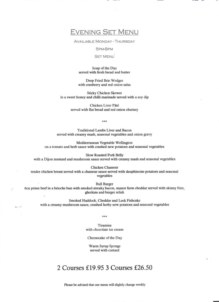 Evening Set Menu 4th November