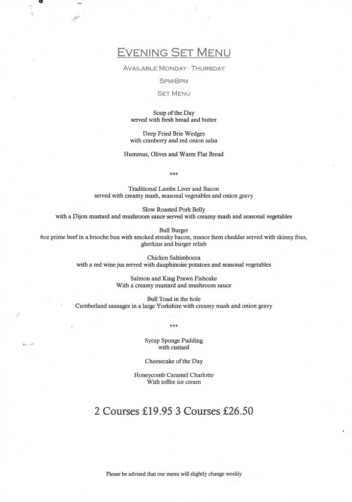 Evening Set Menu 6th jan